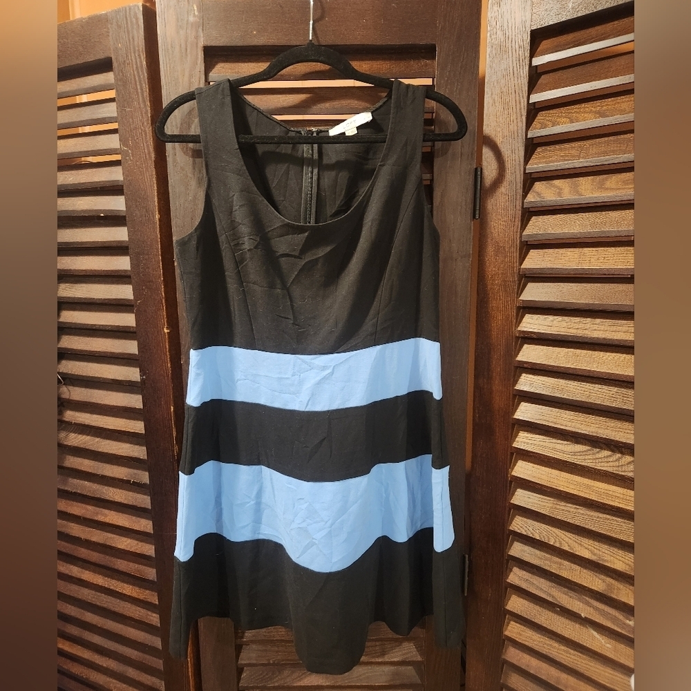 LOFT Black and Blue Midi Dress